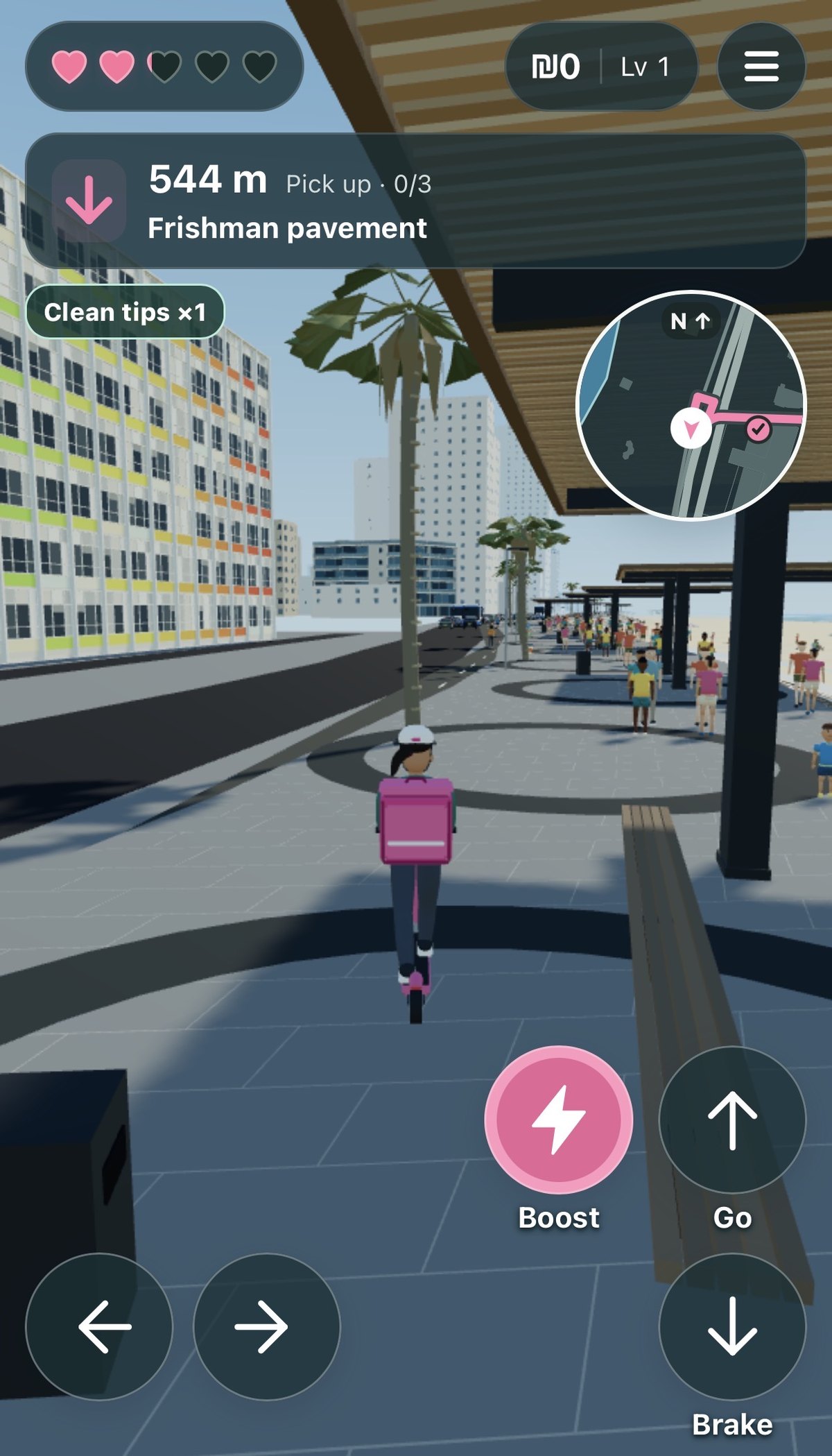 Under the promenade pergola, on a phone