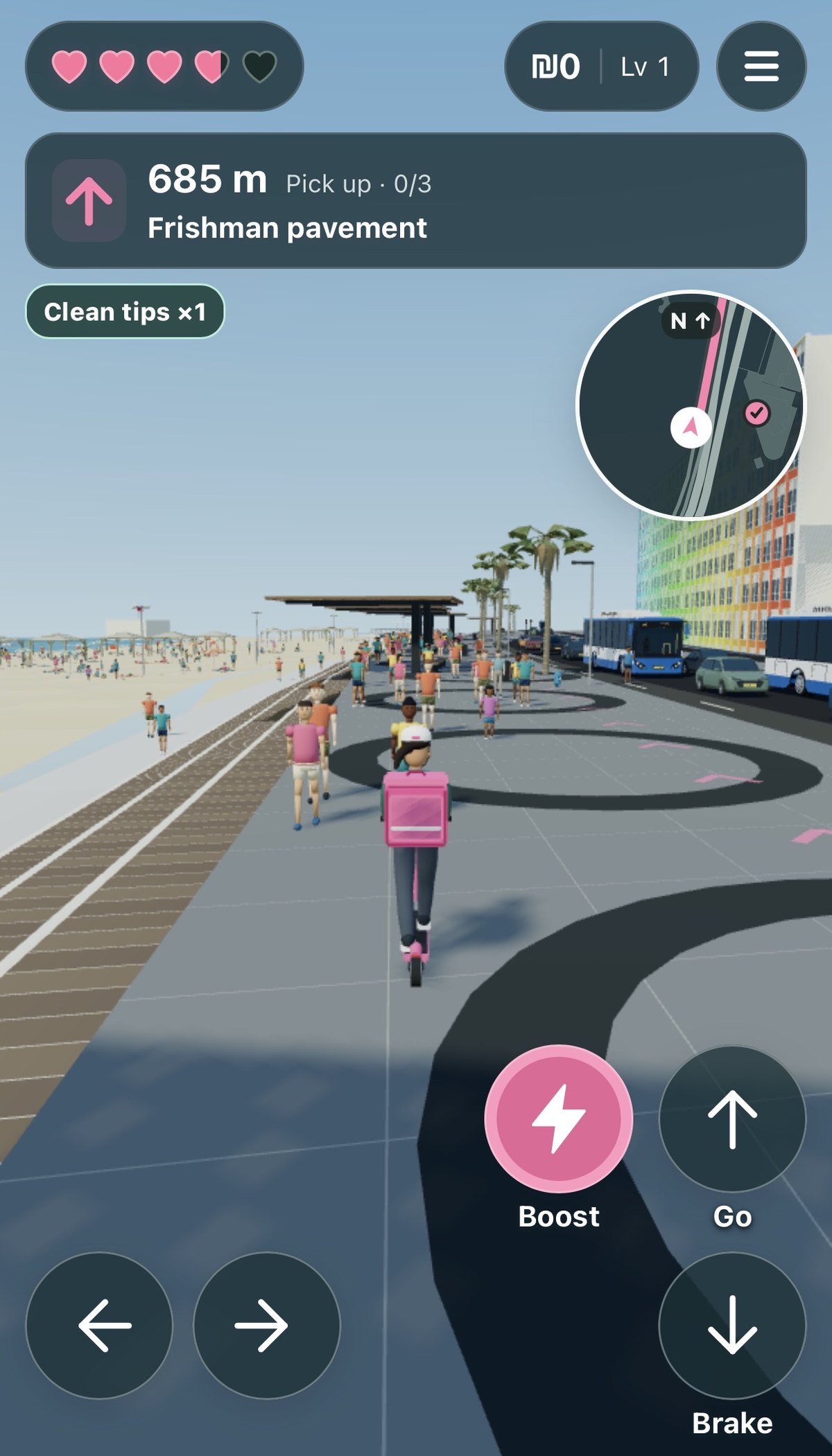 Riding the promenade at Frishman beach on a phone